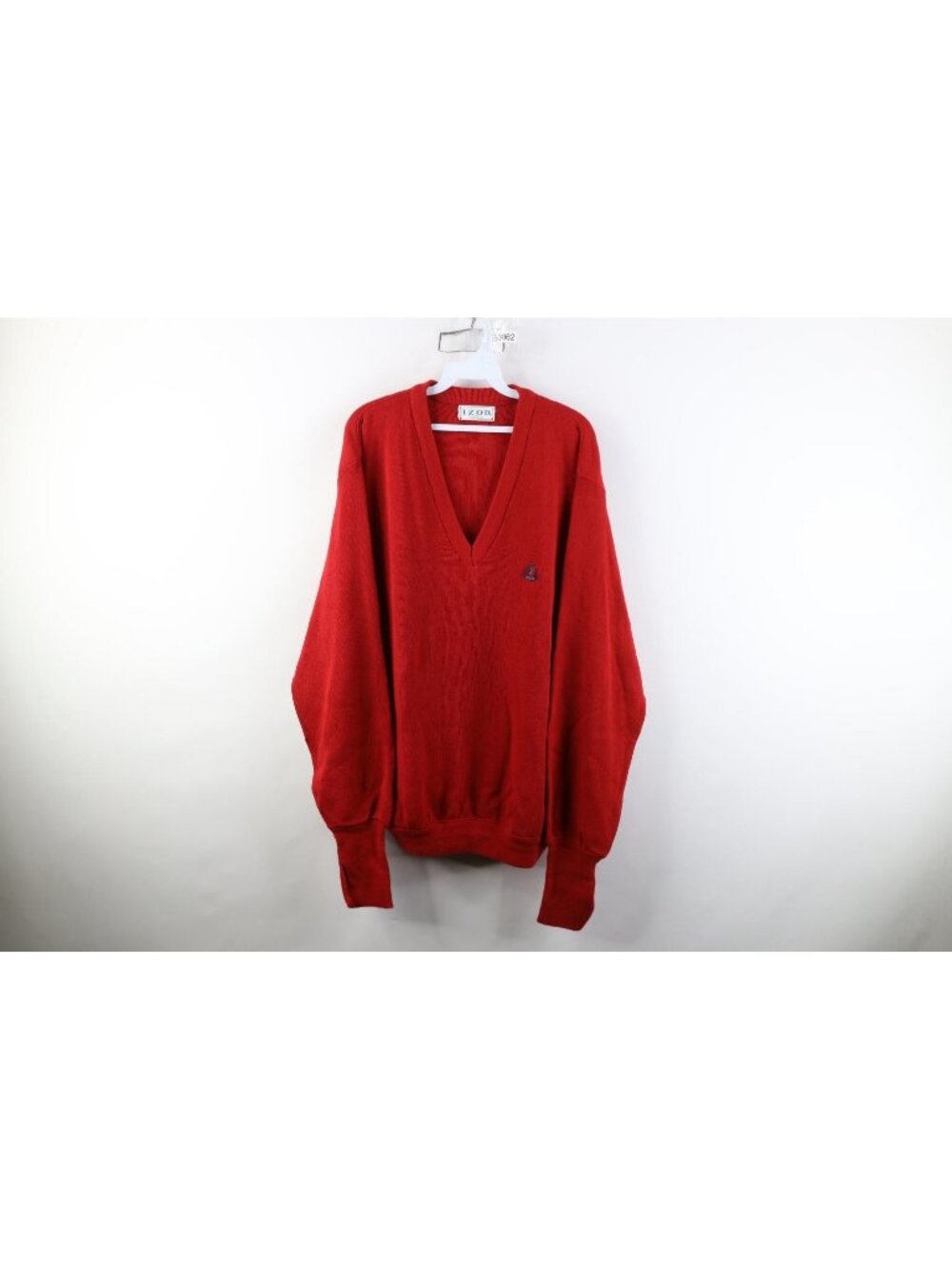 Vintage 90s Izod Mens XL Spell Out Knit Golf Golfing V-Neck Sweater Red USA
